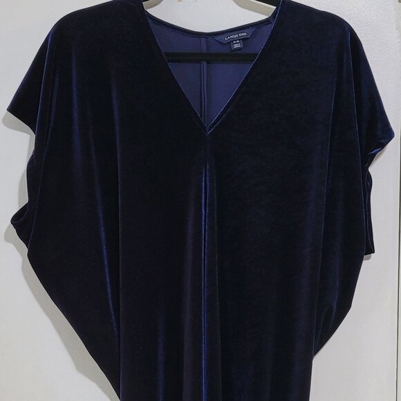 LAND'S END BLUE VELVET VELOUR WOMEN'S TOP BLOUSE EUC L XL - Picture 3 of 9